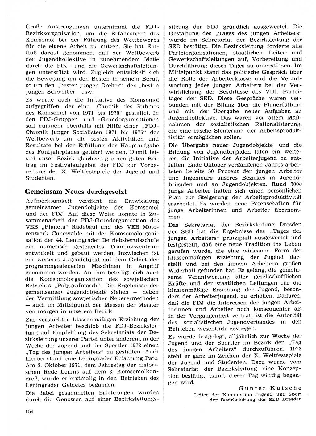 Neuer Weg (NW), Organ des Zentralkomitees (ZK) der SED (Sozialistische Einheitspartei Deutschlands) für Fragen des Parteilebens, 28. Jahrgang [Deutsche Demokratische Republik (DDR)] 1973, Seite 154 (NW ZK SED DDR 1973, S. 154)