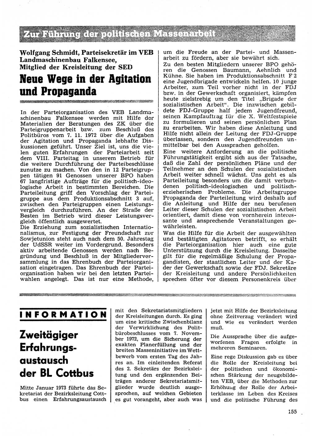 Neuer Weg (NW), Organ des Zentralkomitees (ZK) der SED (Sozialistische Einheitspartei Deutschlands) für Fragen des Parteilebens, 28. Jahrgang [Deutsche Demokratische Republik (DDR)] 1973, Seite 155 (NW ZK SED DDR 1973, S. 155)