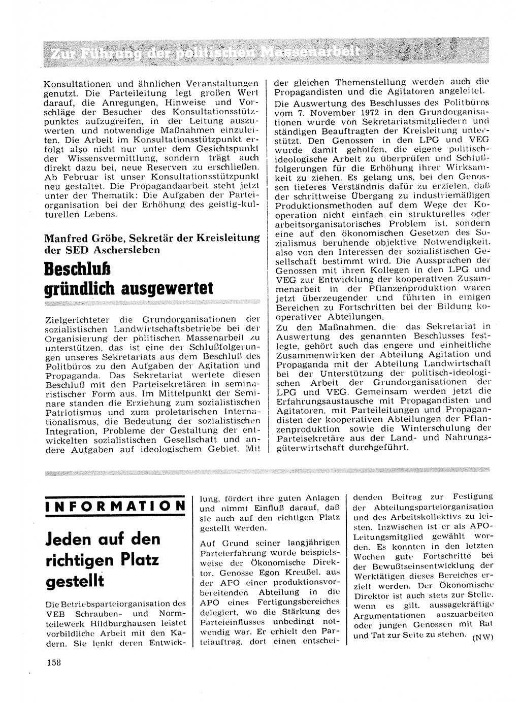 Neuer Weg (NW), Organ des Zentralkomitees (ZK) der SED (Sozialistische Einheitspartei Deutschlands) für Fragen des Parteilebens, 28. Jahrgang [Deutsche Demokratische Republik (DDR)] 1973, Seite 158 (NW ZK SED DDR 1973, S. 158)