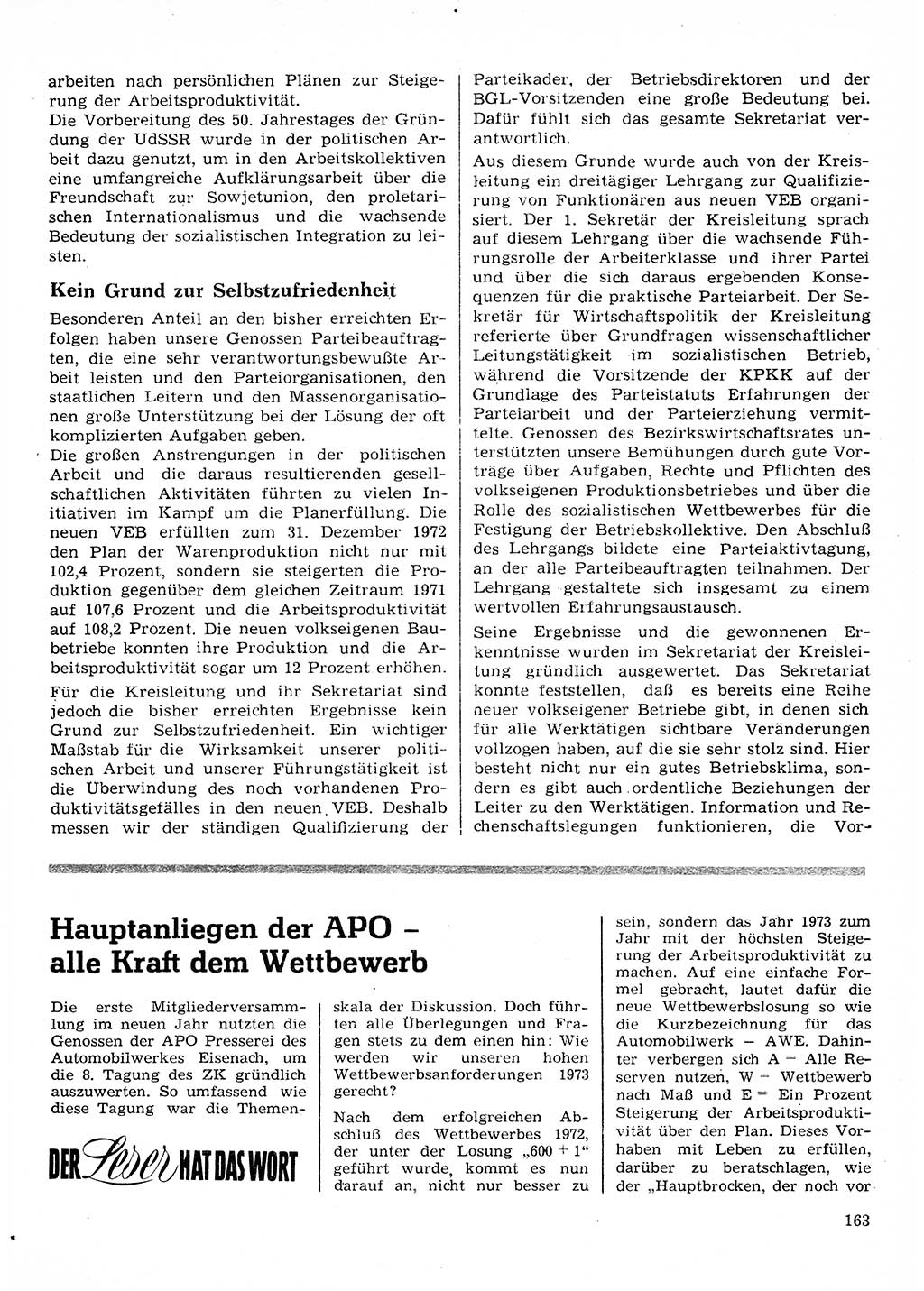Neuer Weg (NW), Organ des Zentralkomitees (ZK) der SED (Sozialistische Einheitspartei Deutschlands) für Fragen des Parteilebens, 28. Jahrgang [Deutsche Demokratische Republik (DDR)] 1973, Seite 163 (NW ZK SED DDR 1973, S. 163)