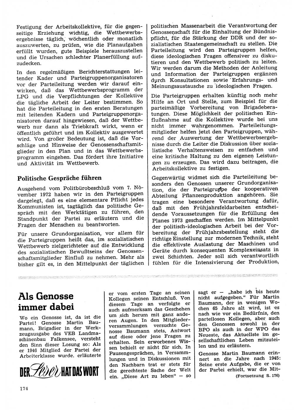 Neuer Weg (NW), Organ des Zentralkomitees (ZK) der SED (Sozialistische Einheitspartei Deutschlands) für Fragen des Parteilebens, 28. Jahrgang [Deutsche Demokratische Republik (DDR)] 1973, Seite 174 (NW ZK SED DDR 1973, S. 174)