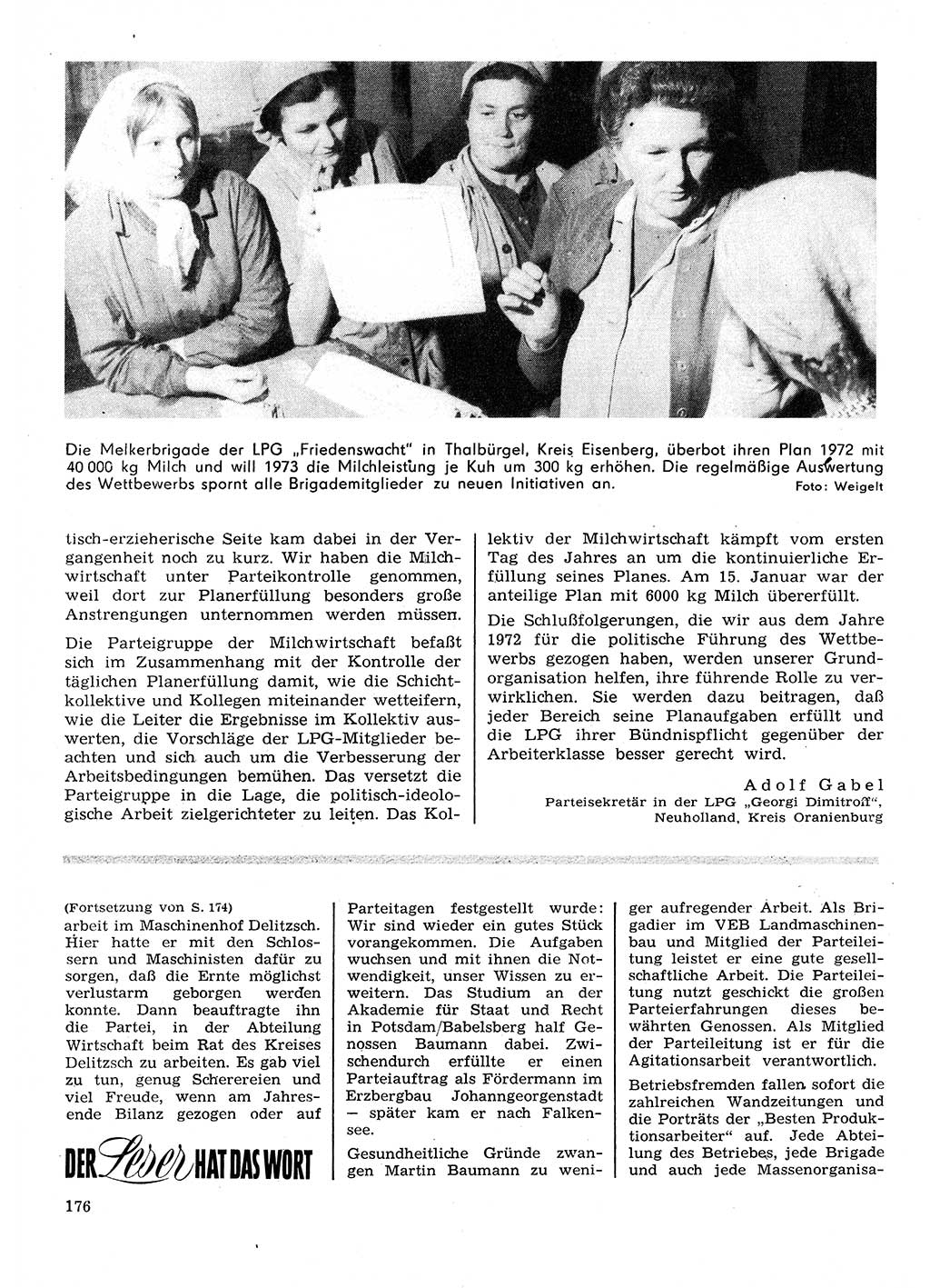 Neuer Weg (NW), Organ des Zentralkomitees (ZK) der SED (Sozialistische Einheitspartei Deutschlands) für Fragen des Parteilebens, 28. Jahrgang [Deutsche Demokratische Republik (DDR)] 1973, Seite 176 (NW ZK SED DDR 1973, S. 176)