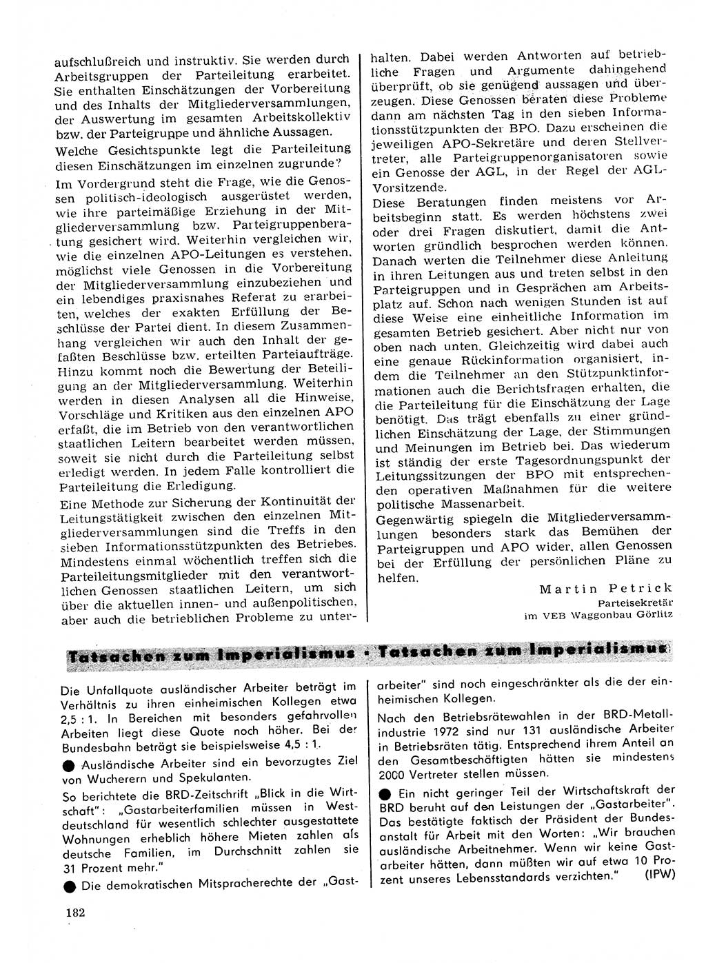 Neuer Weg (NW), Organ des Zentralkomitees (ZK) der SED (Sozialistische Einheitspartei Deutschlands) für Fragen des Parteilebens, 28. Jahrgang [Deutsche Demokratische Republik (DDR)] 1973, Seite 182 (NW ZK SED DDR 1973, S. 182)