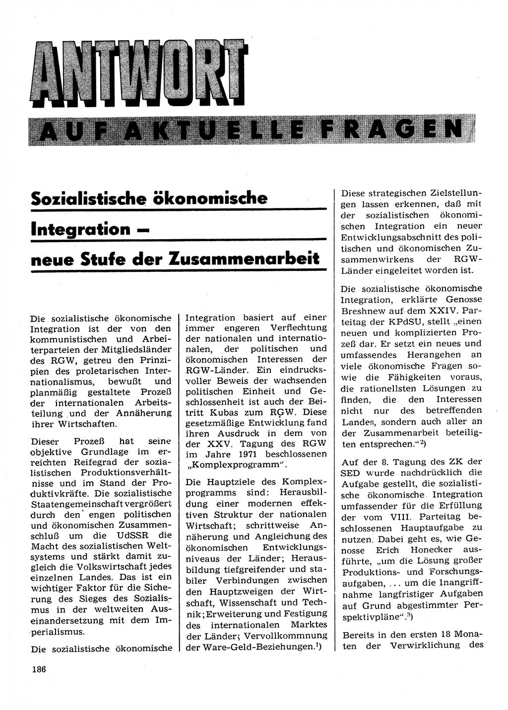 Neuer Weg (NW), Organ des Zentralkomitees (ZK) der SED (Sozialistische Einheitspartei Deutschlands) für Fragen des Parteilebens, 28. Jahrgang [Deutsche Demokratische Republik (DDR)] 1973, Seite 186 (NW ZK SED DDR 1973, S. 186)