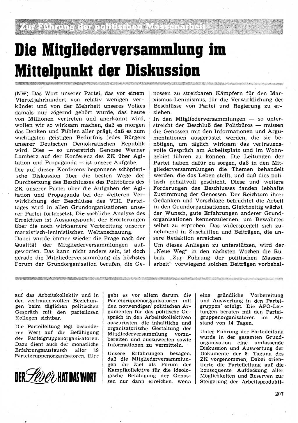 Neuer Weg (NW), Organ des Zentralkomitees (ZK) der SED (Sozialistische Einheitspartei Deutschlands) für Fragen des Parteilebens, 28. Jahrgang [Deutsche Demokratische Republik (DDR)] 1973, Seite 207 (NW ZK SED DDR 1973, S. 207)