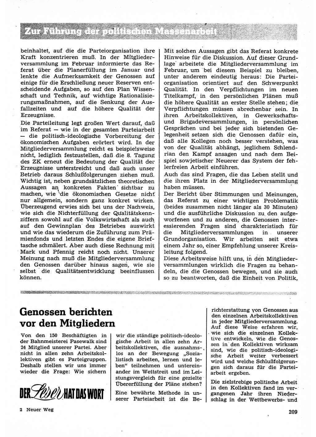 Neuer Weg (NW), Organ des Zentralkomitees (ZK) der SED (Sozialistische Einheitspartei Deutschlands) für Fragen des Parteilebens, 28. Jahrgang [Deutsche Demokratische Republik (DDR)] 1973, Seite 209 (NW ZK SED DDR 1973, S. 209)