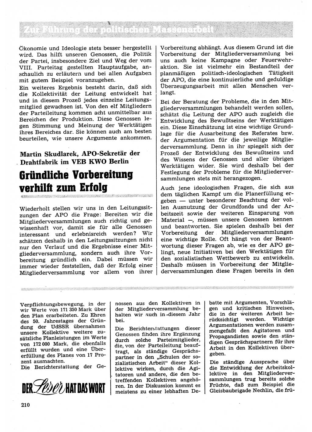 Neuer Weg (NW), Organ des Zentralkomitees (ZK) der SED (Sozialistische Einheitspartei Deutschlands) für Fragen des Parteilebens, 28. Jahrgang [Deutsche Demokratische Republik (DDR)] 1973, Seite 210 (NW ZK SED DDR 1973, S. 210)