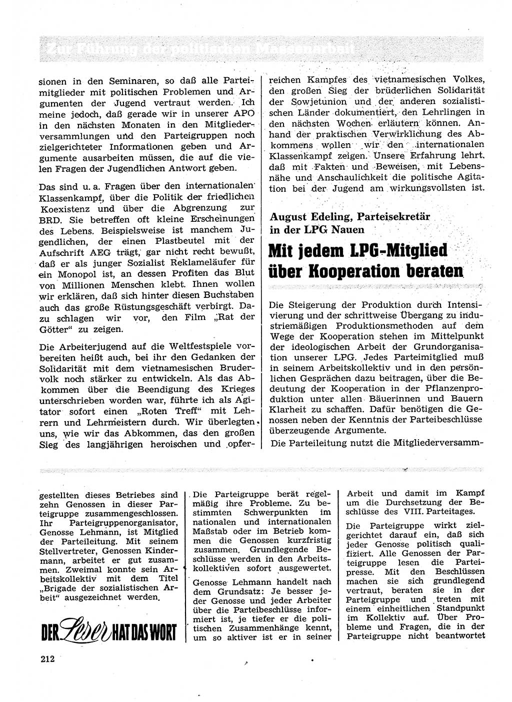 Neuer Weg (NW), Organ des Zentralkomitees (ZK) der SED (Sozialistische Einheitspartei Deutschlands) für Fragen des Parteilebens, 28. Jahrgang [Deutsche Demokratische Republik (DDR)] 1973, Seite 212 (NW ZK SED DDR 1973, S. 212)
