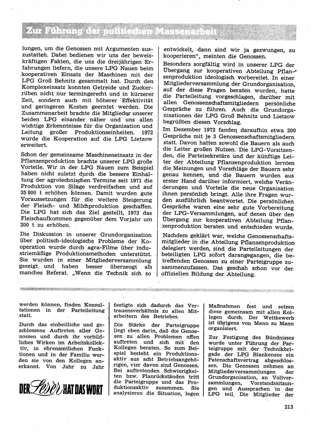 Neuer Weg (NW), Organ des Zentralkomitees (ZK) der SED (Sozialistische Einheitspartei Deutschlands) für Fragen des Parteilebens, 28. Jahrgang [Deutsche Demokratische Republik (DDR)] 1973, Seite 213 (NW ZK SED DDR 1973, S. 213)