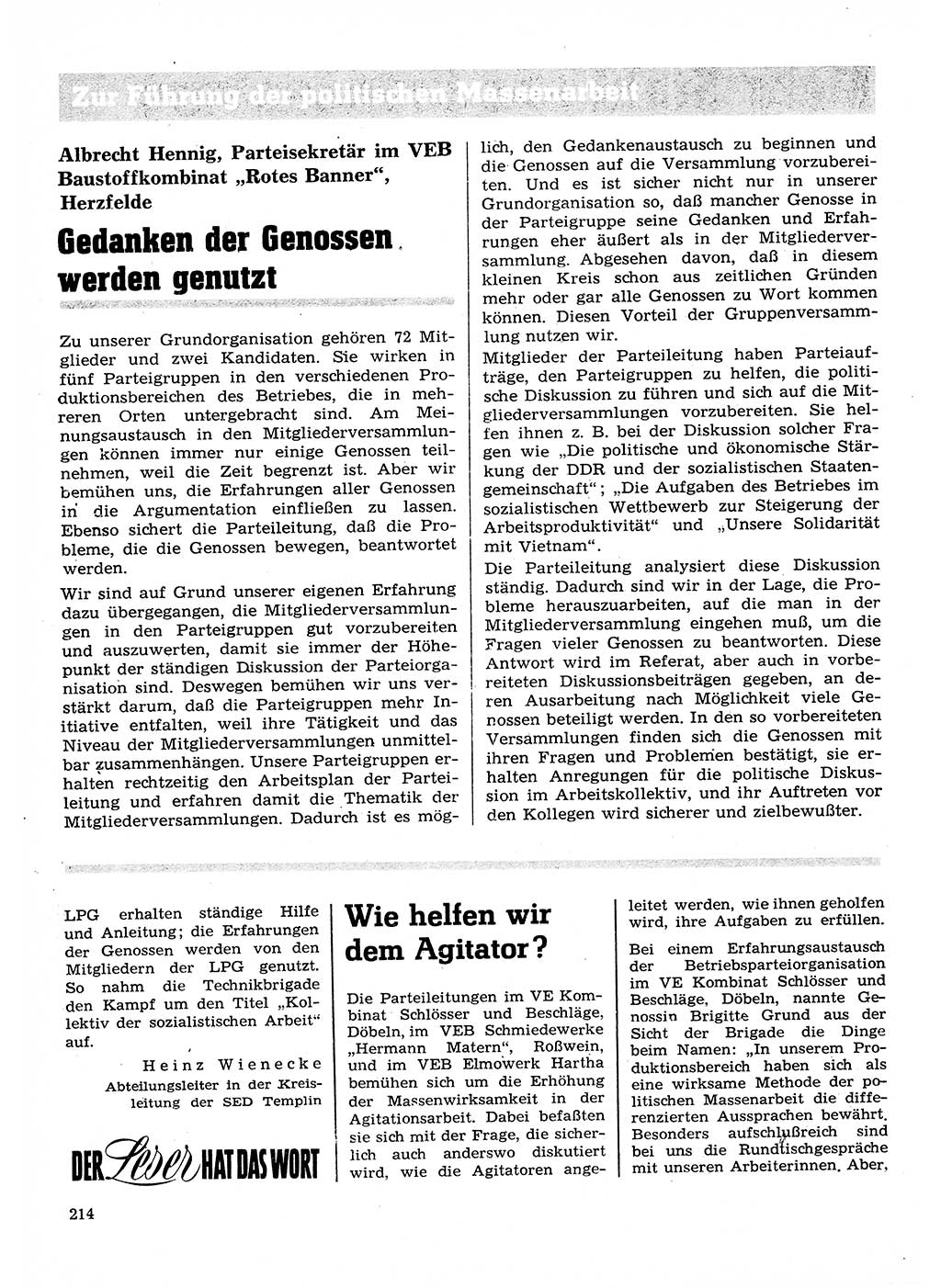 Neuer Weg (NW), Organ des Zentralkomitees (ZK) der SED (Sozialistische Einheitspartei Deutschlands) für Fragen des Parteilebens, 28. Jahrgang [Deutsche Demokratische Republik (DDR)] 1973, Seite 214 (NW ZK SED DDR 1973, S. 214)