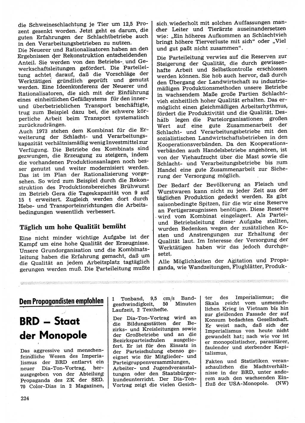 Neuer Weg (NW), Organ des Zentralkomitees (ZK) der SED (Sozialistische Einheitspartei Deutschlands) für Fragen des Parteilebens, 28. Jahrgang [Deutsche Demokratische Republik (DDR)] 1973, Seite 224 (NW ZK SED DDR 1973, S. 224)