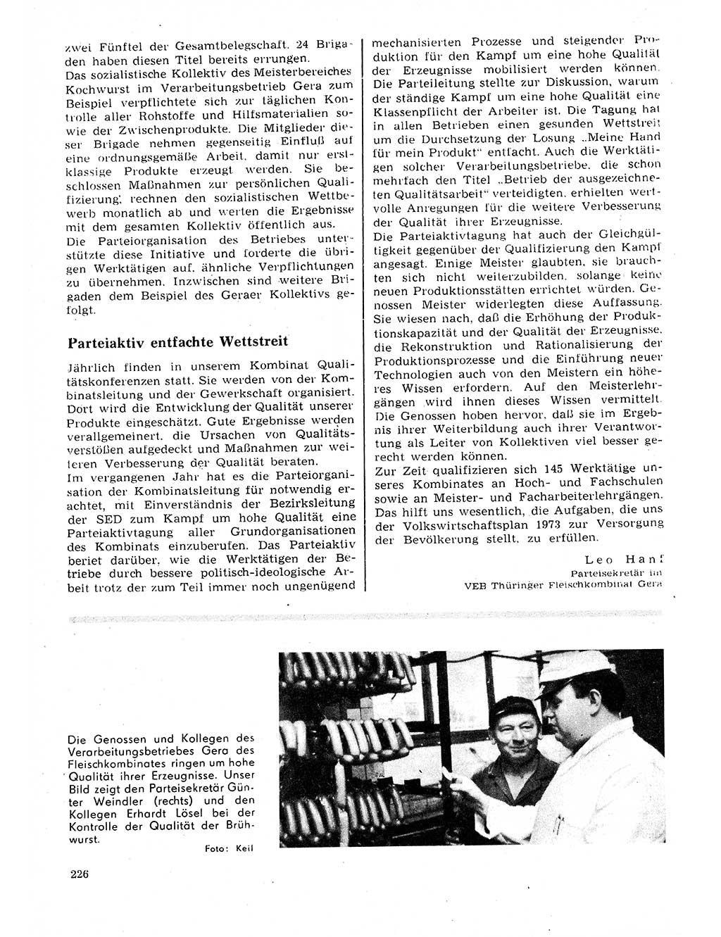 Neuer Weg (NW), Organ des Zentralkomitees (ZK) der SED (Sozialistische Einheitspartei Deutschlands) für Fragen des Parteilebens, 28. Jahrgang [Deutsche Demokratische Republik (DDR)] 1973, Seite 226 (NW ZK SED DDR 1973, S. 226)