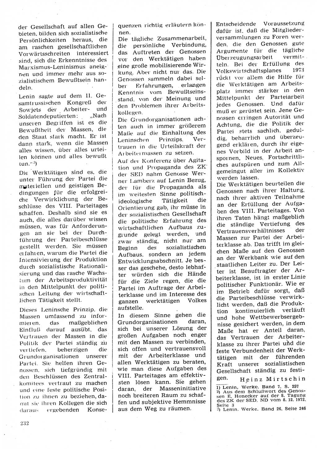 Neuer Weg (NW), Organ des Zentralkomitees (ZK) der SED (Sozialistische Einheitspartei Deutschlands) für Fragen des Parteilebens, 28. Jahrgang [Deutsche Demokratische Republik (DDR)] 1973, Seite 232 (NW ZK SED DDR 1973, S. 232)
