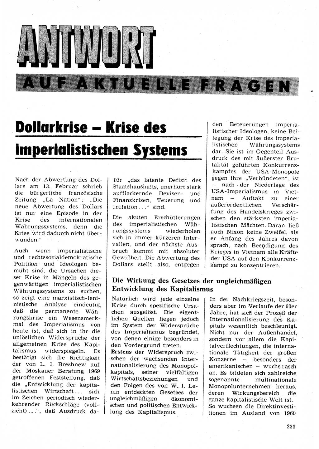 Neuer Weg (NW), Organ des Zentralkomitees (ZK) der SED (Sozialistische Einheitspartei Deutschlands) für Fragen des Parteilebens, 28. Jahrgang [Deutsche Demokratische Republik (DDR)] 1973, Seite 233 (NW ZK SED DDR 1973, S. 233)