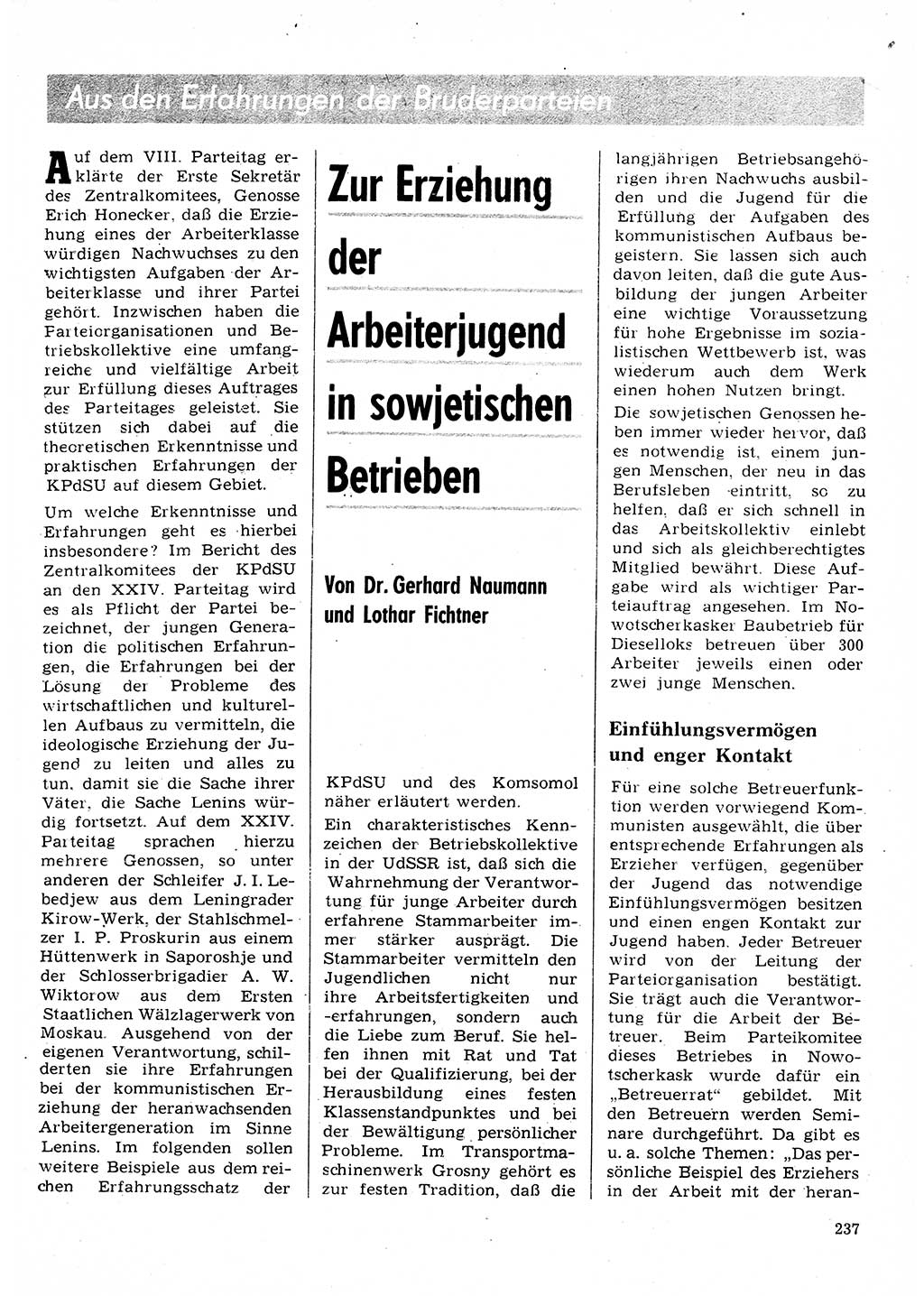 Neuer Weg (NW), Organ des Zentralkomitees (ZK) der SED (Sozialistische Einheitspartei Deutschlands) für Fragen des Parteilebens, 28. Jahrgang [Deutsche Demokratische Republik (DDR)] 1973, Seite 237 (NW ZK SED DDR 1973, S. 237)
