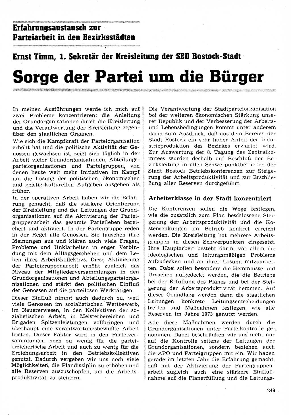 Neuer Weg (NW), Organ des Zentralkomitees (ZK) der SED (Sozialistische Einheitspartei Deutschlands) für Fragen des Parteilebens, 28. Jahrgang [Deutsche Demokratische Republik (DDR)] 1973, Seite 249 (NW ZK SED DDR 1973, S. 249)