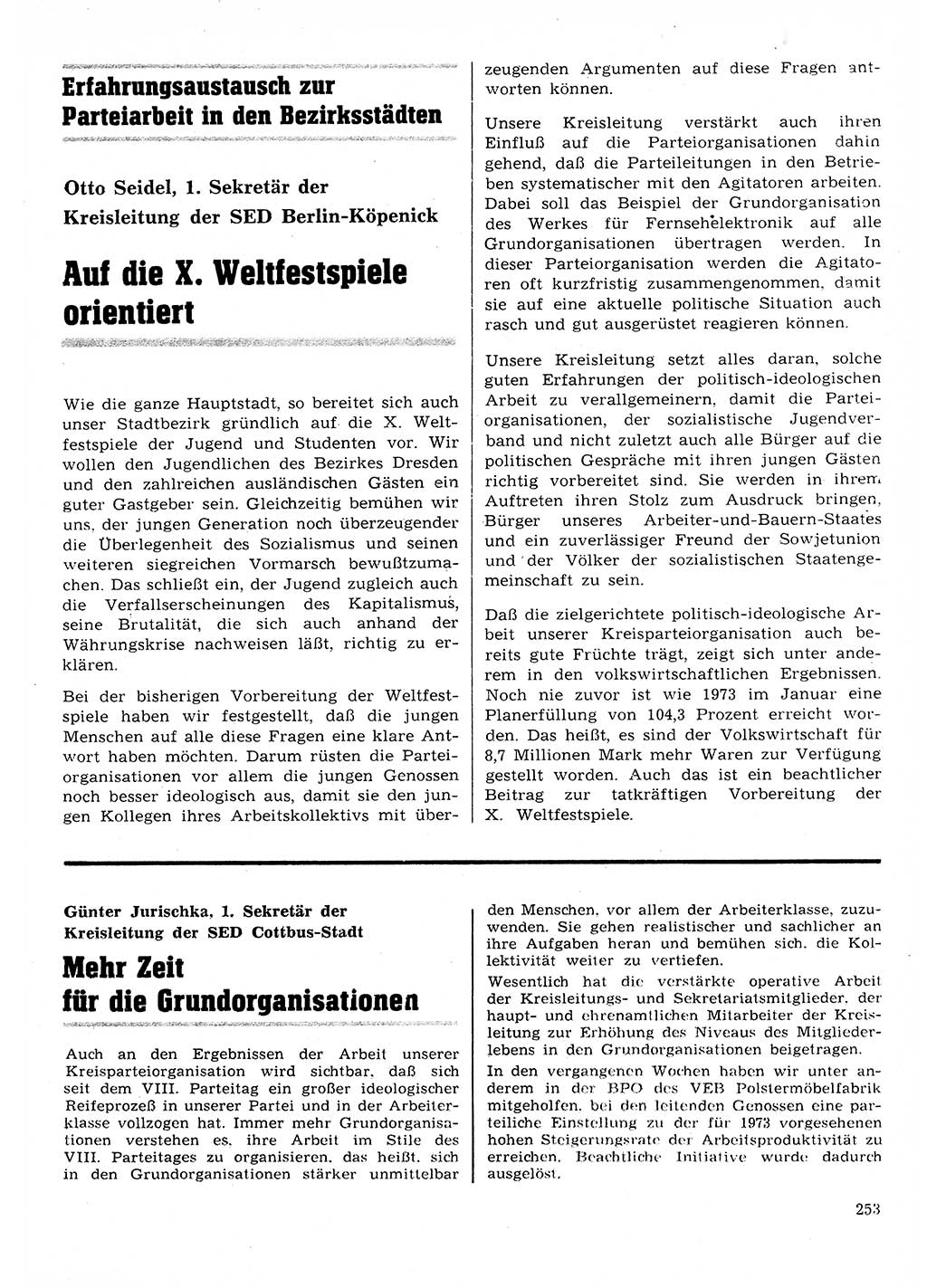 Neuer Weg (NW), Organ des Zentralkomitees (ZK) der SED (Sozialistische Einheitspartei Deutschlands) für Fragen des Parteilebens, 28. Jahrgang [Deutsche Demokratische Republik (DDR)] 1973, Seite 253 (NW ZK SED DDR 1973, S. 253)