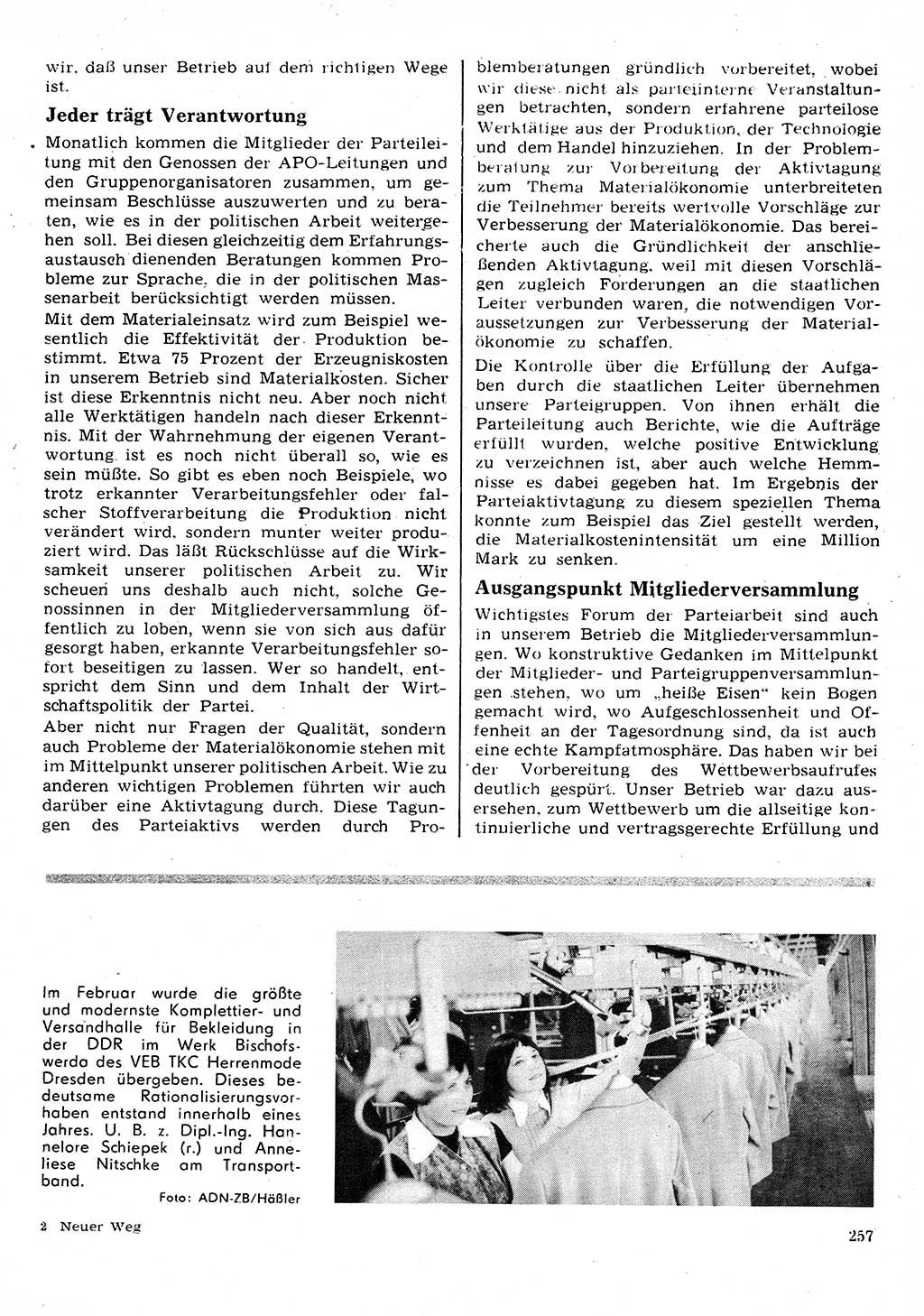 Neuer Weg (NW), Organ des Zentralkomitees (ZK) der SED (Sozialistische Einheitspartei Deutschlands) für Fragen des Parteilebens, 28. Jahrgang [Deutsche Demokratische Republik (DDR)] 1973, Seite 257 (NW ZK SED DDR 1973, S. 257)