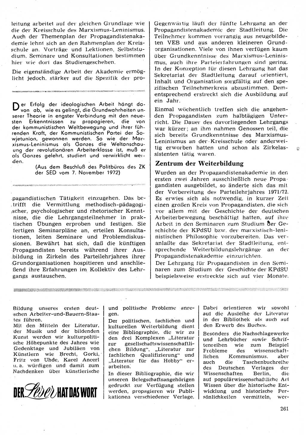 Neuer Weg (NW), Organ des Zentralkomitees (ZK) der SED (Sozialistische Einheitspartei Deutschlands) für Fragen des Parteilebens, 28. Jahrgang [Deutsche Demokratische Republik (DDR)] 1973, Seite 261 (NW ZK SED DDR 1973, S. 261)