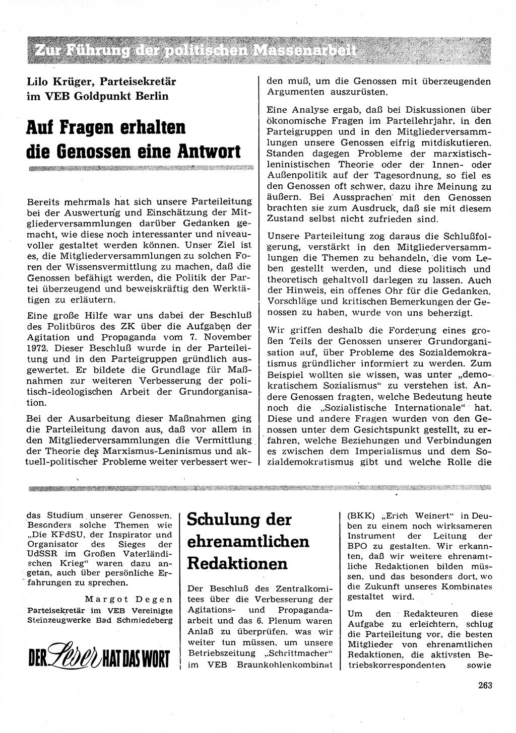 Neuer Weg (NW), Organ des Zentralkomitees (ZK) der SED (Sozialistische Einheitspartei Deutschlands) für Fragen des Parteilebens, 28. Jahrgang [Deutsche Demokratische Republik (DDR)] 1973, Seite 263 (NW ZK SED DDR 1973, S. 263)