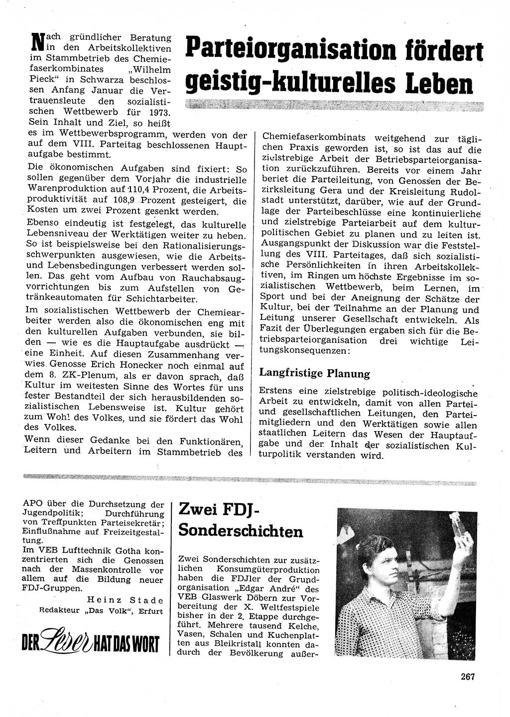 Neuer Weg (NW), Organ des Zentralkomitees (ZK) der SED (Sozialistische Einheitspartei Deutschlands) für Fragen des Parteilebens, 28. Jahrgang [Deutsche Demokratische Republik (DDR)] 1973, Seite 267 (NW ZK SED DDR 1973, S. 267)