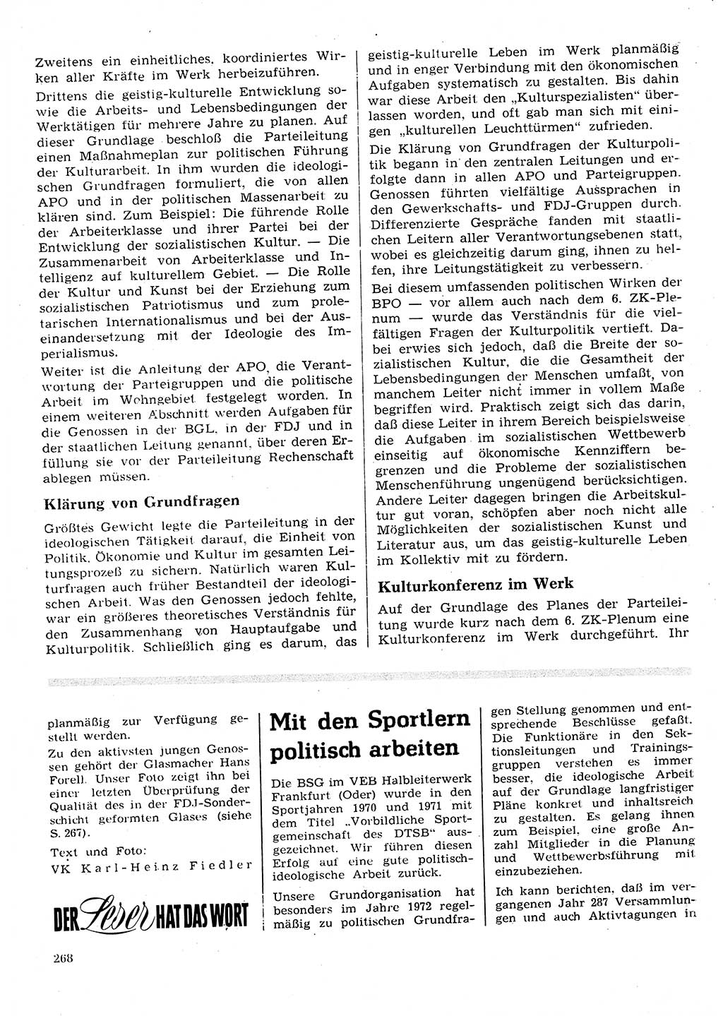 Neuer Weg (NW), Organ des Zentralkomitees (ZK) der SED (Sozialistische Einheitspartei Deutschlands) für Fragen des Parteilebens, 28. Jahrgang [Deutsche Demokratische Republik (DDR)] 1973, Seite 268 (NW ZK SED DDR 1973, S. 268)