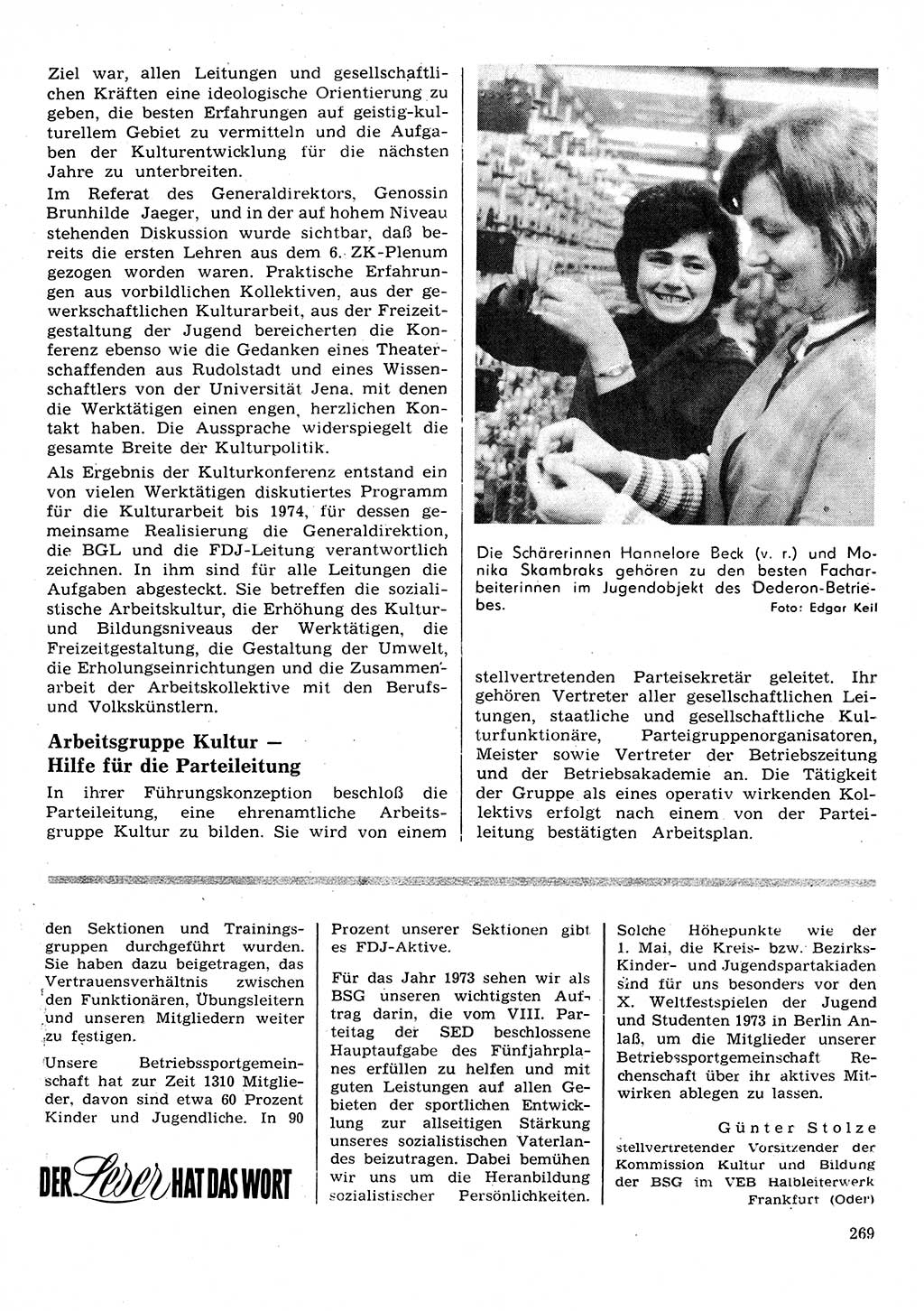 Neuer Weg (NW), Organ des Zentralkomitees (ZK) der SED (Sozialistische Einheitspartei Deutschlands) für Fragen des Parteilebens, 28. Jahrgang [Deutsche Demokratische Republik (DDR)] 1973, Seite 269 (NW ZK SED DDR 1973, S. 269)
