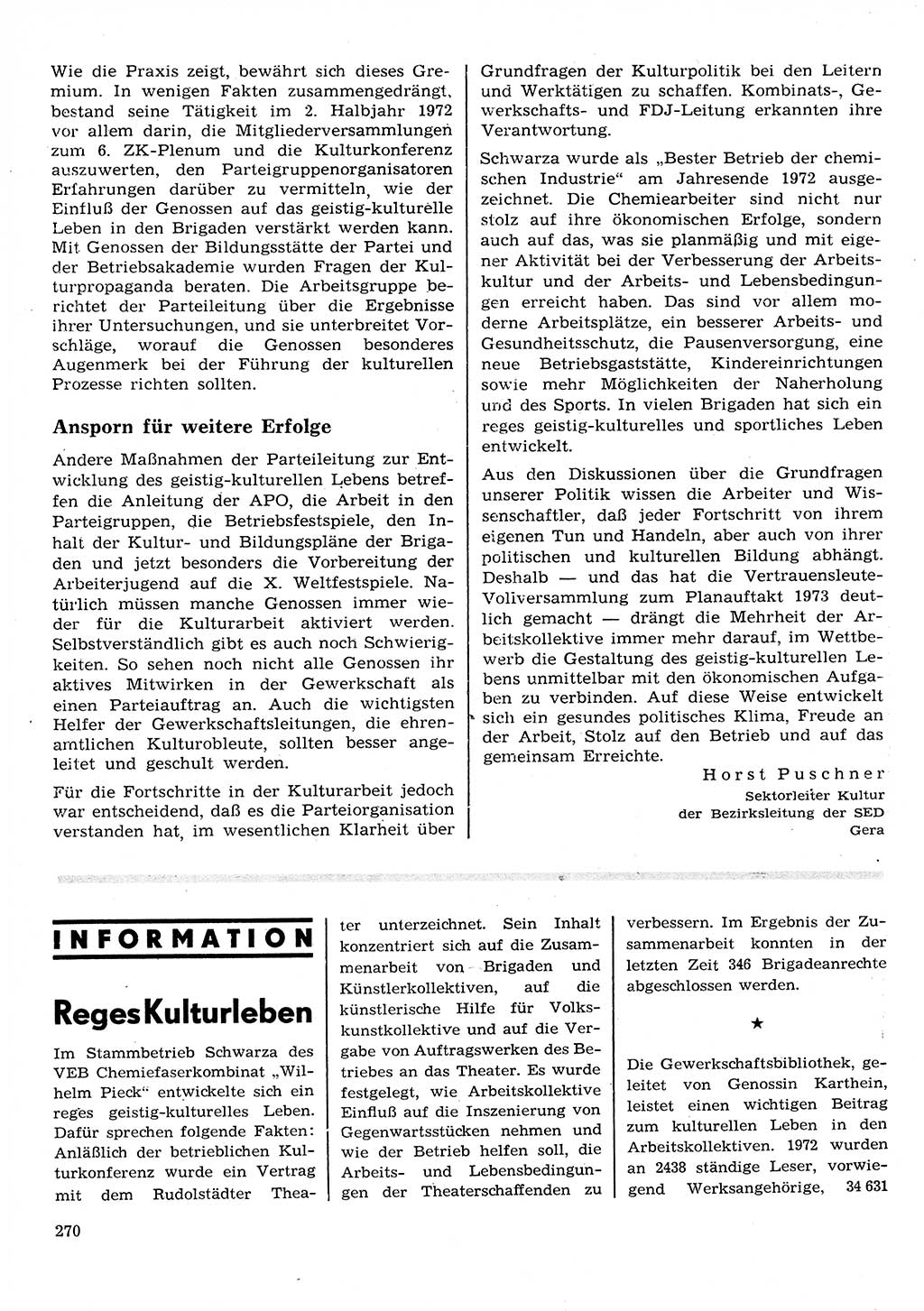 Neuer Weg (NW), Organ des Zentralkomitees (ZK) der SED (Sozialistische Einheitspartei Deutschlands) für Fragen des Parteilebens, 28. Jahrgang [Deutsche Demokratische Republik (DDR)] 1973, Seite 270 (NW ZK SED DDR 1973, S. 270)