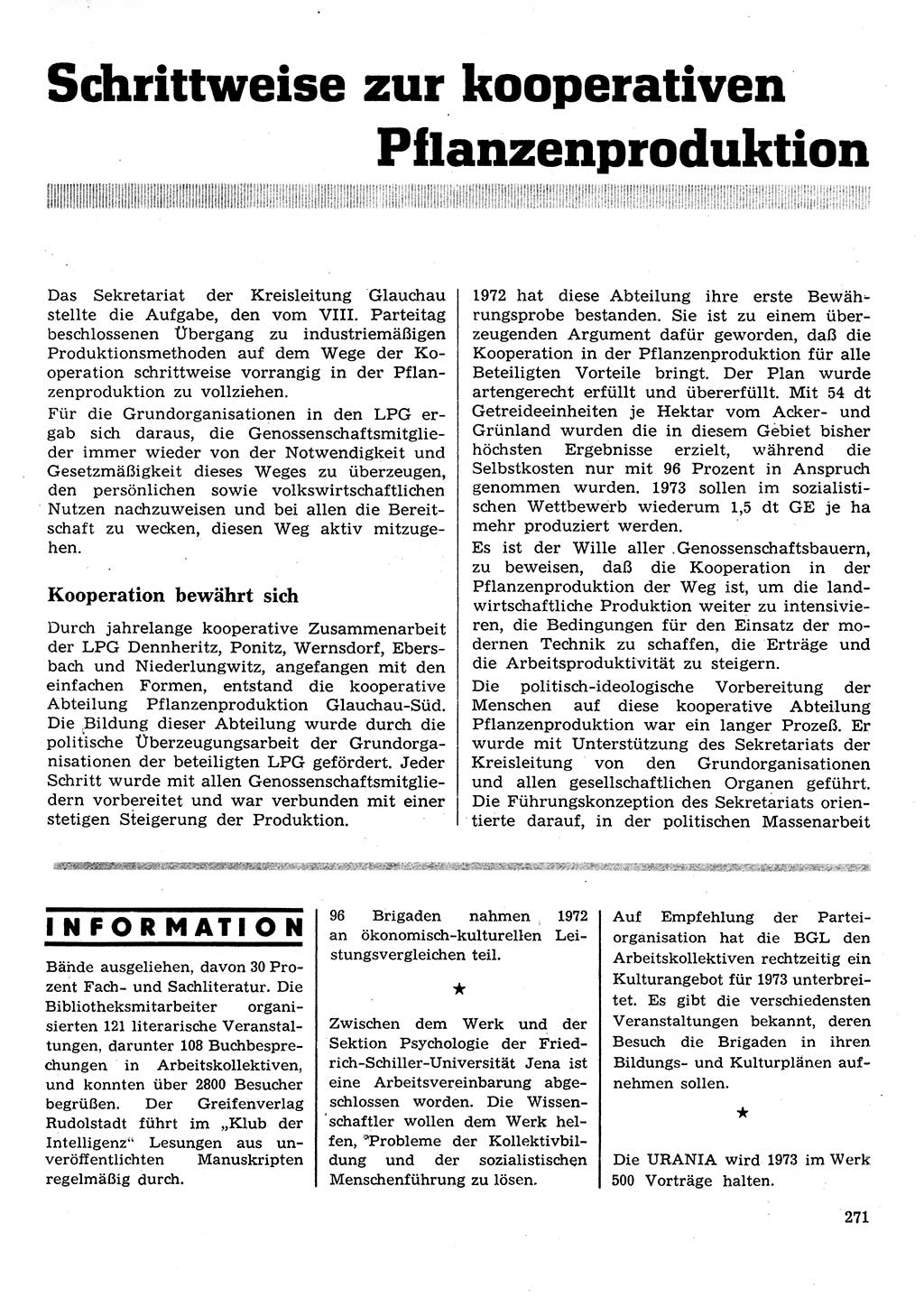 Neuer Weg (NW), Organ des Zentralkomitees (ZK) der SED (Sozialistische Einheitspartei Deutschlands) für Fragen des Parteilebens, 28. Jahrgang [Deutsche Demokratische Republik (DDR)] 1973, Seite 271 (NW ZK SED DDR 1973, S. 271)