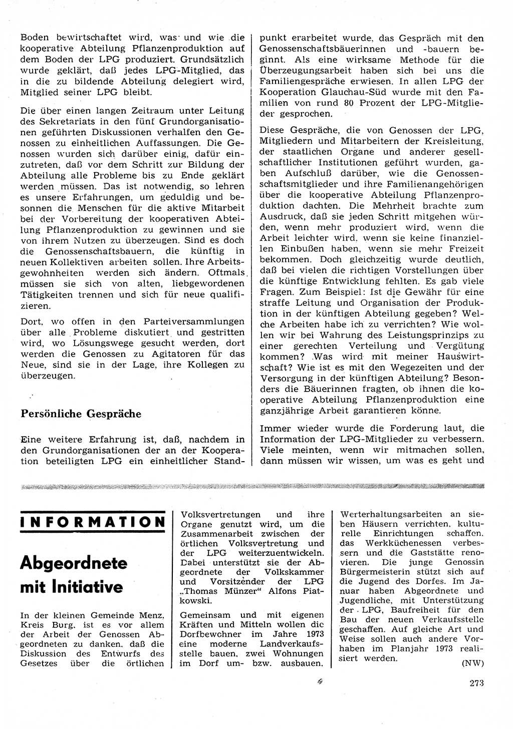 Neuer Weg (NW), Organ des Zentralkomitees (ZK) der SED (Sozialistische Einheitspartei Deutschlands) für Fragen des Parteilebens, 28. Jahrgang [Deutsche Demokratische Republik (DDR)] 1973, Seite 273 (NW ZK SED DDR 1973, S. 273)