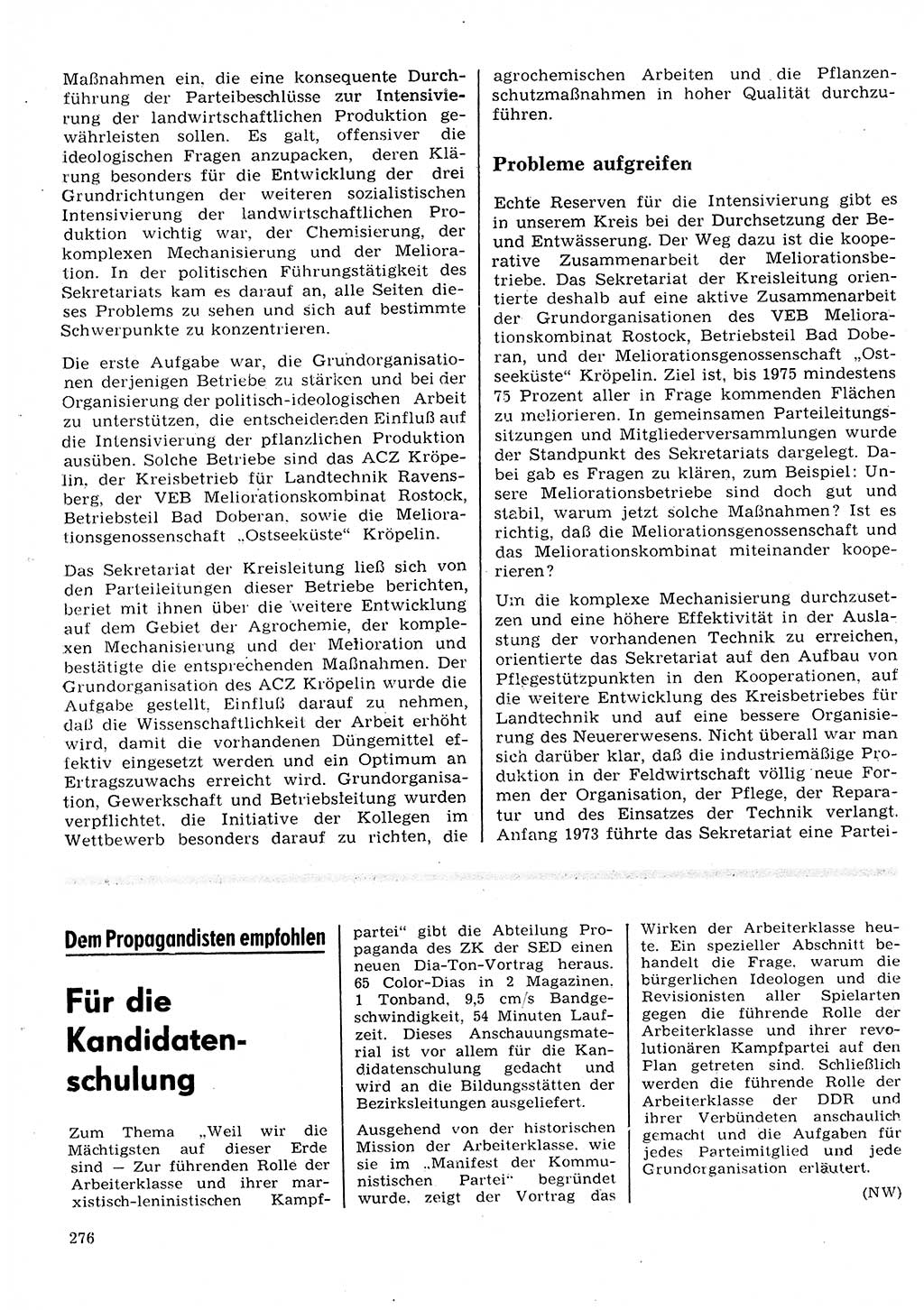 Neuer Weg (NW), Organ des Zentralkomitees (ZK) der SED (Sozialistische Einheitspartei Deutschlands) für Fragen des Parteilebens, 28. Jahrgang [Deutsche Demokratische Republik (DDR)] 1973, Seite 276 (NW ZK SED DDR 1973, S. 276)