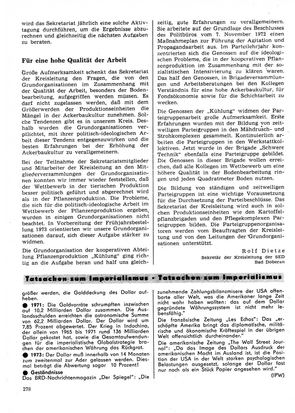 Neuer Weg (NW), Organ des Zentralkomitees (ZK) der SED (Sozialistische Einheitspartei Deutschlands) für Fragen des Parteilebens, 28. Jahrgang [Deutsche Demokratische Republik (DDR)] 1973, Seite 278 (NW ZK SED DDR 1973, S. 278)