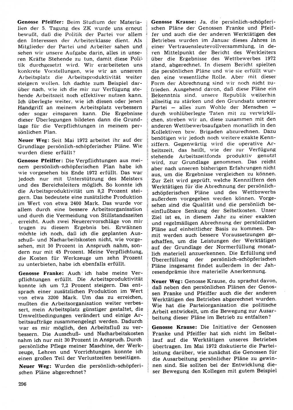 Neuer Weg (NW), Organ des Zentralkomitees (ZK) der SED (Sozialistische Einheitspartei Deutschlands) für Fragen des Parteilebens, 28. Jahrgang [Deutsche Demokratische Republik (DDR)] 1973, Seite 296 (NW ZK SED DDR 1973, S. 296)
