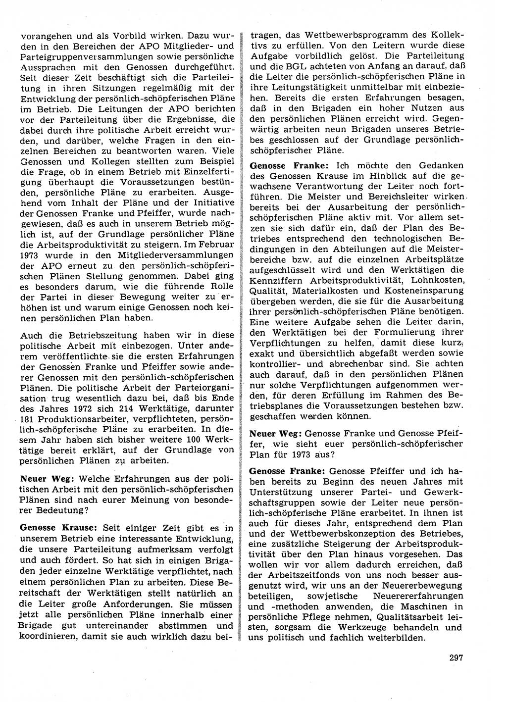Neuer Weg (NW), Organ des Zentralkomitees (ZK) der SED (Sozialistische Einheitspartei Deutschlands) für Fragen des Parteilebens, 28. Jahrgang [Deutsche Demokratische Republik (DDR)] 1973, Seite 297 (NW ZK SED DDR 1973, S. 297)