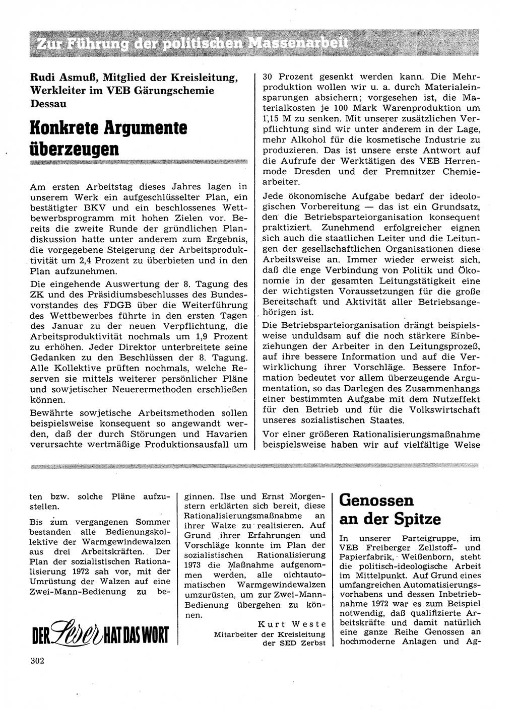 Neuer Weg (NW), Organ des Zentralkomitees (ZK) der SED (Sozialistische Einheitspartei Deutschlands) für Fragen des Parteilebens, 28. Jahrgang [Deutsche Demokratische Republik (DDR)] 1973, Seite 302 (NW ZK SED DDR 1973, S. 302)