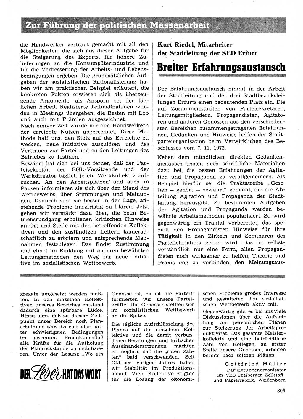 Neuer Weg (NW), Organ des Zentralkomitees (ZK) der SED (Sozialistische Einheitspartei Deutschlands) für Fragen des Parteilebens, 28. Jahrgang [Deutsche Demokratische Republik (DDR)] 1973, Seite 303 (NW ZK SED DDR 1973, S. 303)