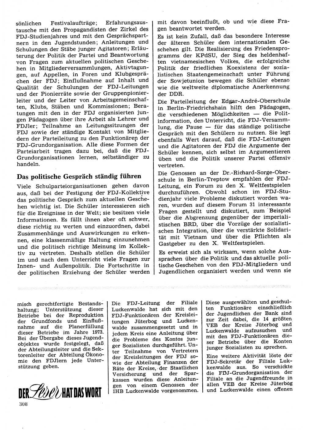 Neuer Weg (NW), Organ des Zentralkomitees (ZK) der SED (Sozialistische Einheitspartei Deutschlands) für Fragen des Parteilebens, 28. Jahrgang [Deutsche Demokratische Republik (DDR)] 1973, Seite 308 (NW ZK SED DDR 1973, S. 308)