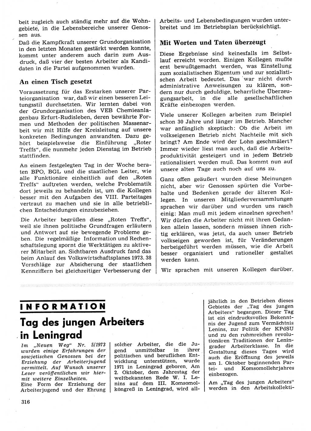 Neuer Weg (NW), Organ des Zentralkomitees (ZK) der SED (Sozialistische Einheitspartei Deutschlands) für Fragen des Parteilebens, 28. Jahrgang [Deutsche Demokratische Republik (DDR)] 1973, Seite 316 (NW ZK SED DDR 1973, S. 316)