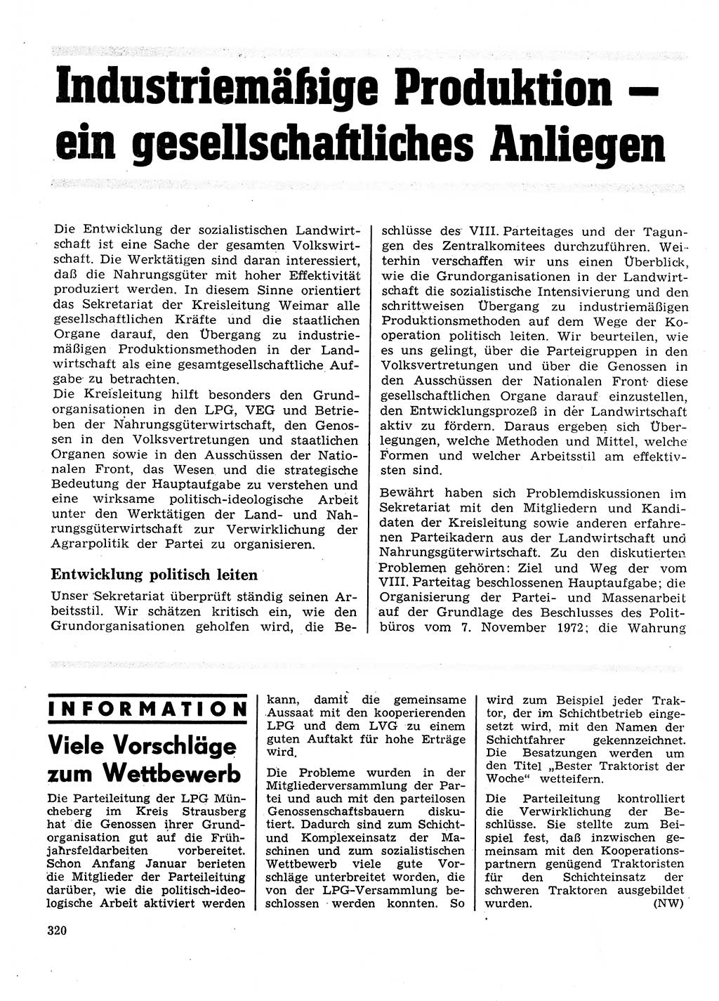 Neuer Weg (NW), Organ des Zentralkomitees (ZK) der SED (Sozialistische Einheitspartei Deutschlands) für Fragen des Parteilebens, 28. Jahrgang [Deutsche Demokratische Republik (DDR)] 1973, Seite 320 (NW ZK SED DDR 1973, S. 320)