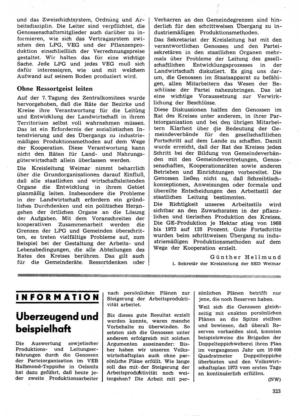 Neuer Weg (NW), Organ des Zentralkomitees (ZK) der SED (Sozialistische Einheitspartei Deutschlands) für Fragen des Parteilebens, 28. Jahrgang [Deutsche Demokratische Republik (DDR)] 1973, Seite 323 (NW ZK SED DDR 1973, S. 323)