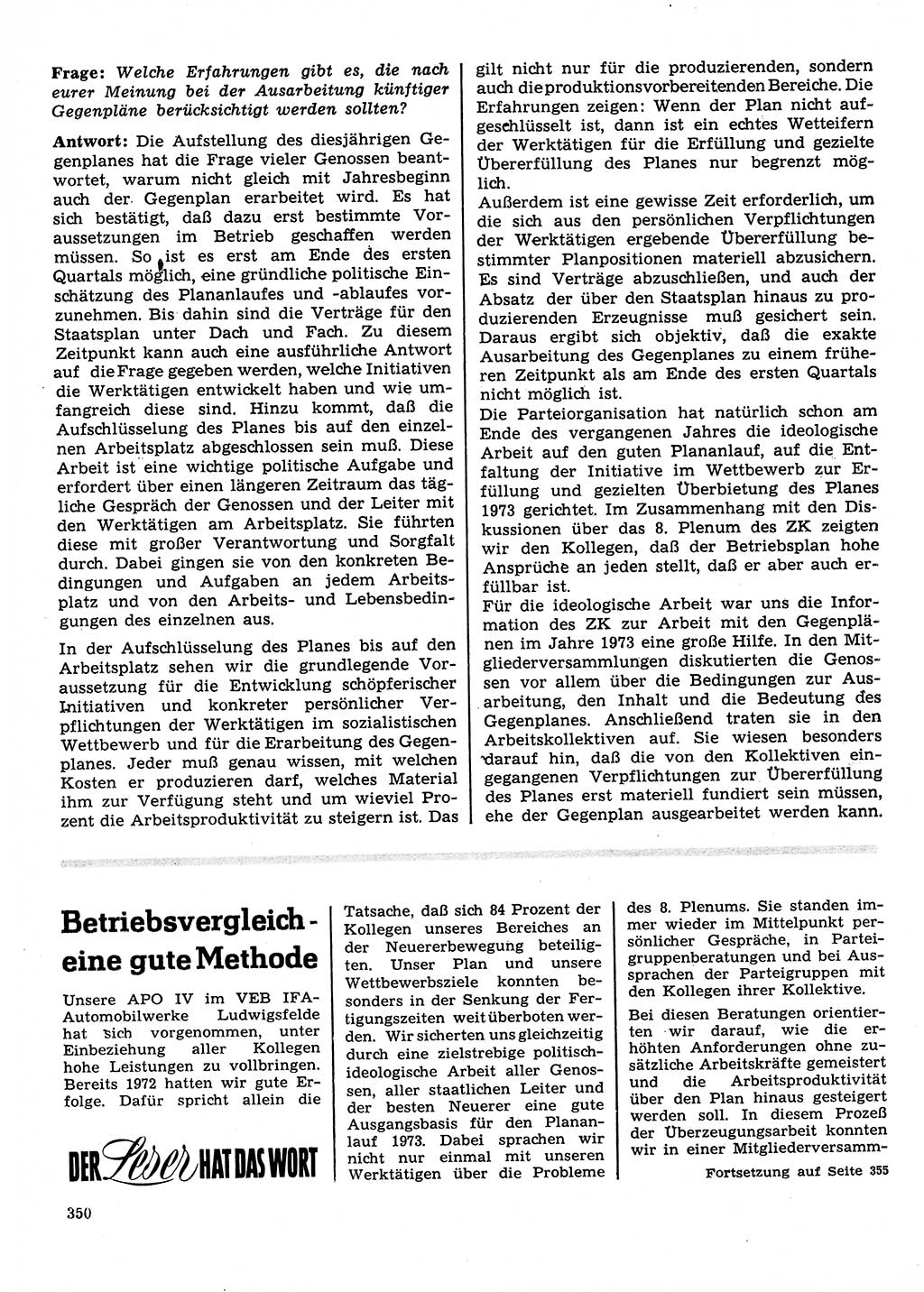 Neuer Weg (NW), Organ des Zentralkomitees (ZK) der SED (Sozialistische Einheitspartei Deutschlands) für Fragen des Parteilebens, 28. Jahrgang [Deutsche Demokratische Republik (DDR)] 1973, Seite 350 (NW ZK SED DDR 1973, S. 350)