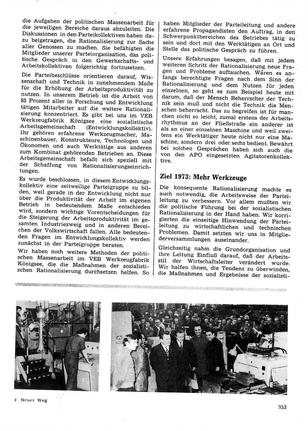Neuer Weg (NW), Organ des Zentralkomitees (ZK) der SED (Sozialistische Einheitspartei Deutschlands) für Fragen des Parteilebens, 28. Jahrgang [Deutsche Demokratische Republik (DDR)] 1973, Seite 353 (NW ZK SED DDR 1973, S. 353)
