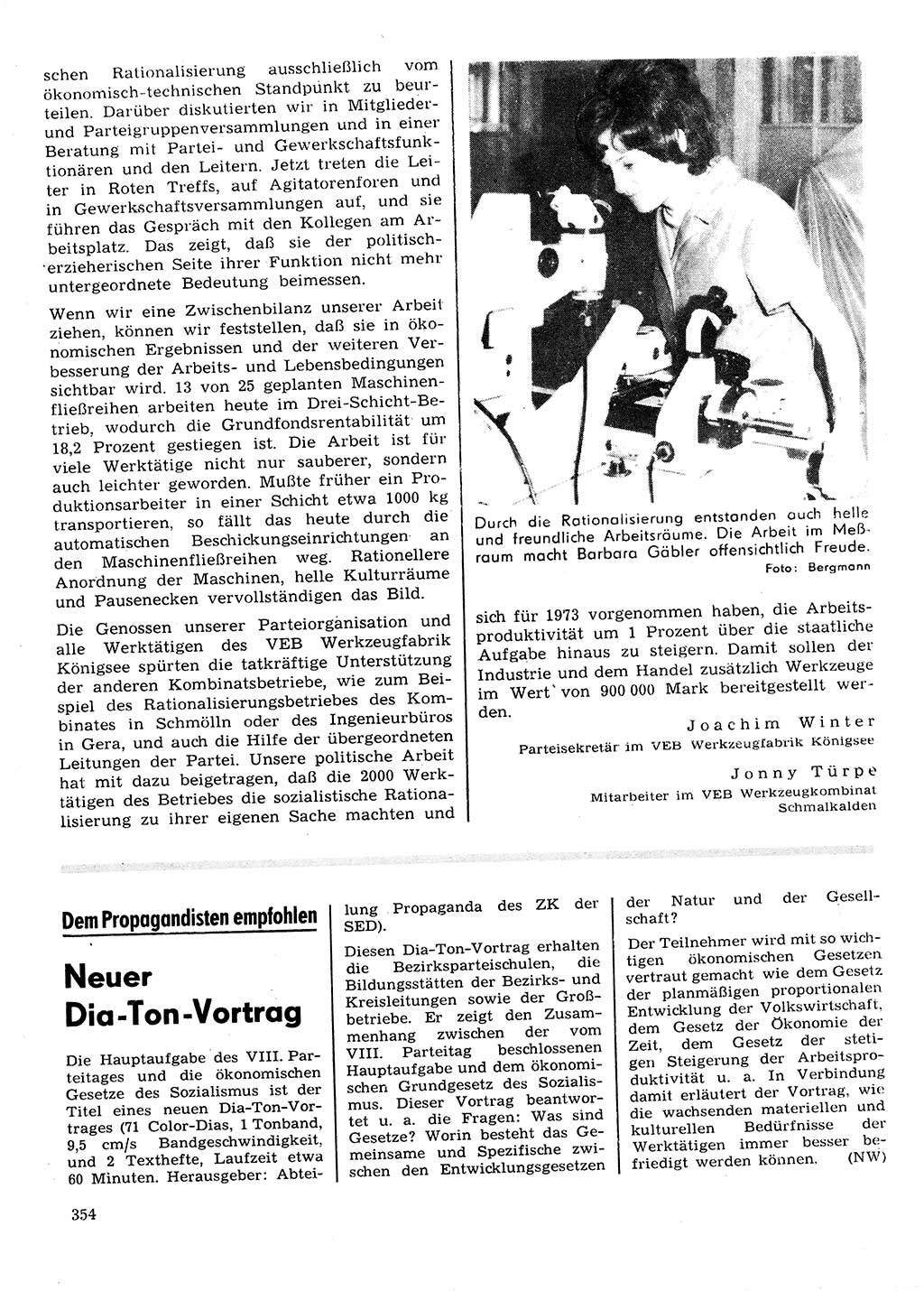 Neuer Weg (NW), Organ des Zentralkomitees (ZK) der SED (Sozialistische Einheitspartei Deutschlands) für Fragen des Parteilebens, 28. Jahrgang [Deutsche Demokratische Republik (DDR)] 1973, Seite 354 (NW ZK SED DDR 1973, S. 354)