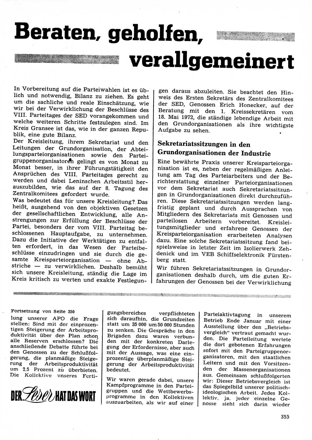 Neuer Weg (NW), Organ des Zentralkomitees (ZK) der SED (Sozialistische Einheitspartei Deutschlands) für Fragen des Parteilebens, 28. Jahrgang [Deutsche Demokratische Republik (DDR)] 1973, Seite 355 (NW ZK SED DDR 1973, S. 355)