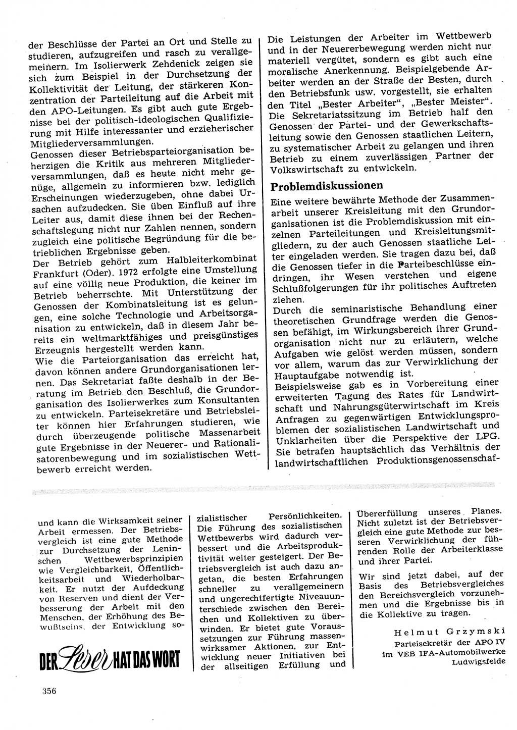 Neuer Weg (NW), Organ des Zentralkomitees (ZK) der SED (Sozialistische Einheitspartei Deutschlands) für Fragen des Parteilebens, 28. Jahrgang [Deutsche Demokratische Republik (DDR)] 1973, Seite 356 (NW ZK SED DDR 1973, S. 356)
