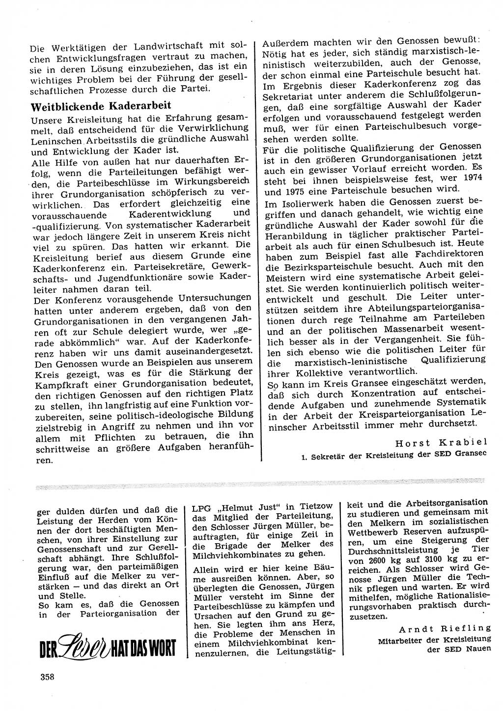 Neuer Weg (NW), Organ des Zentralkomitees (ZK) der SED (Sozialistische Einheitspartei Deutschlands) für Fragen des Parteilebens, 28. Jahrgang [Deutsche Demokratische Republik (DDR)] 1973, Seite 358 (NW ZK SED DDR 1973, S. 358)