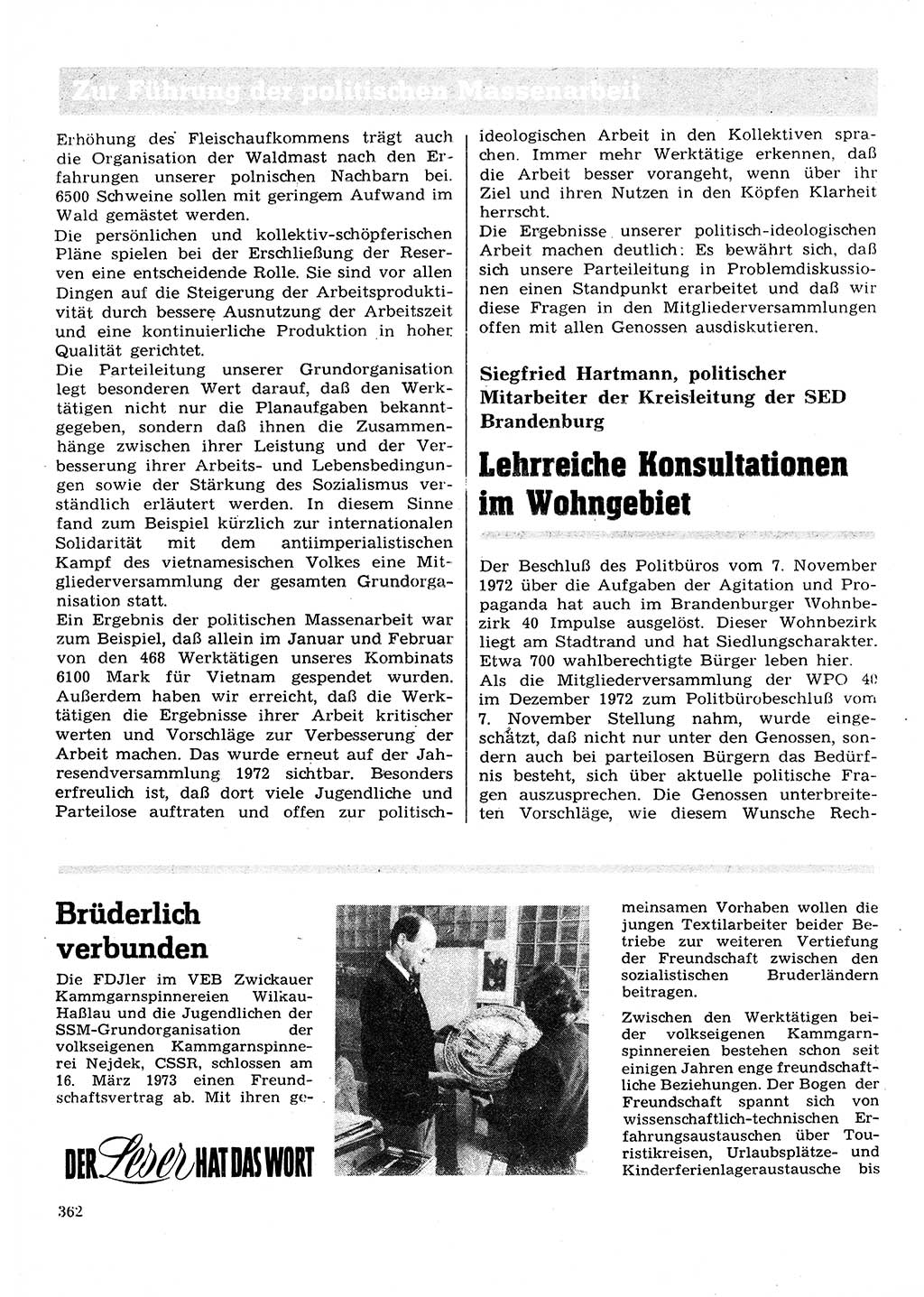 Neuer Weg (NW), Organ des Zentralkomitees (ZK) der SED (Sozialistische Einheitspartei Deutschlands) für Fragen des Parteilebens, 28. Jahrgang [Deutsche Demokratische Republik (DDR)] 1973, Seite 362 (NW ZK SED DDR 1973, S. 362)