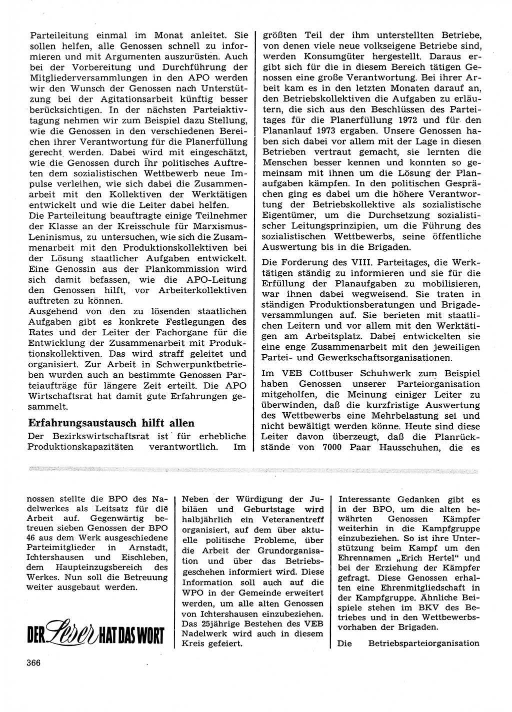 Neuer Weg (NW), Organ des Zentralkomitees (ZK) der SED (Sozialistische Einheitspartei Deutschlands) für Fragen des Parteilebens, 28. Jahrgang [Deutsche Demokratische Republik (DDR)] 1973, Seite 366 (NW ZK SED DDR 1973, S. 366)