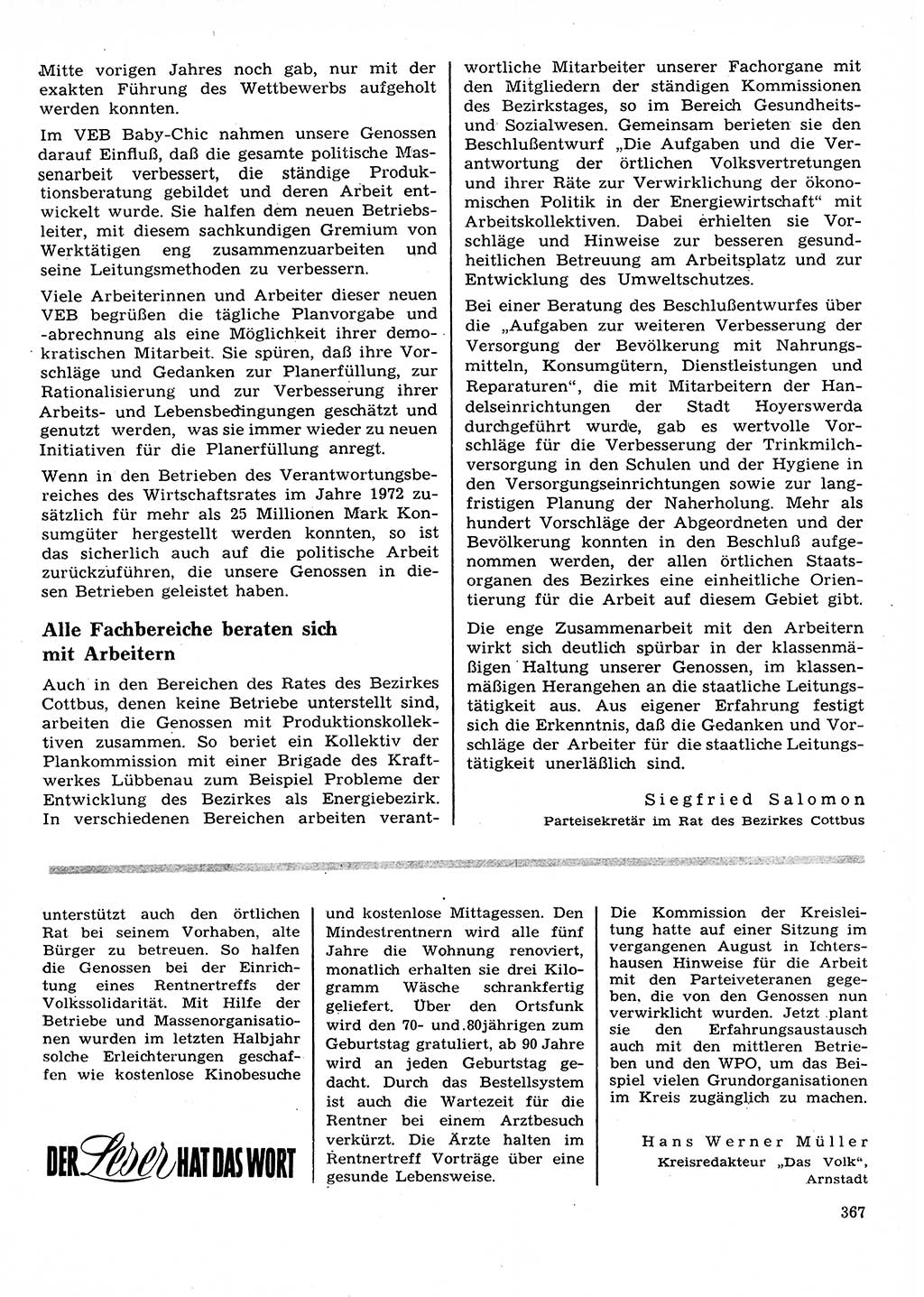 Neuer Weg (NW), Organ des Zentralkomitees (ZK) der SED (Sozialistische Einheitspartei Deutschlands) für Fragen des Parteilebens, 28. Jahrgang [Deutsche Demokratische Republik (DDR)] 1973, Seite 367 (NW ZK SED DDR 1973, S. 367)