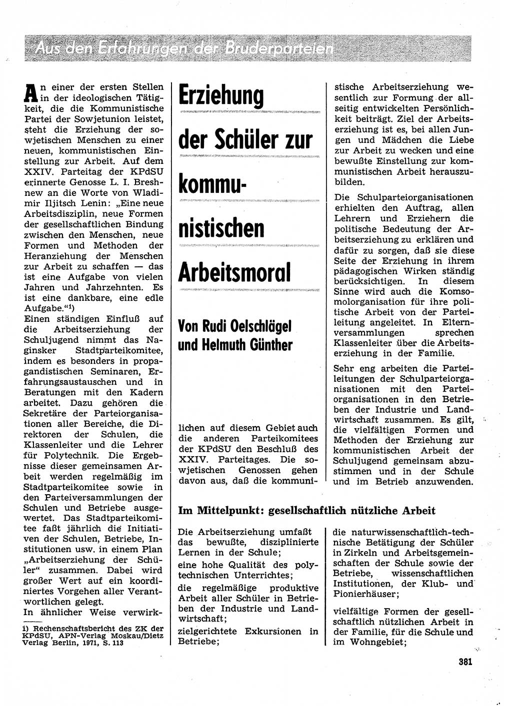 Neuer Weg (NW), Organ des Zentralkomitees (ZK) der SED (Sozialistische Einheitspartei Deutschlands) für Fragen des Parteilebens, 28. Jahrgang [Deutsche Demokratische Republik (DDR)] 1973, Seite 381 (NW ZK SED DDR 1973, S. 381)